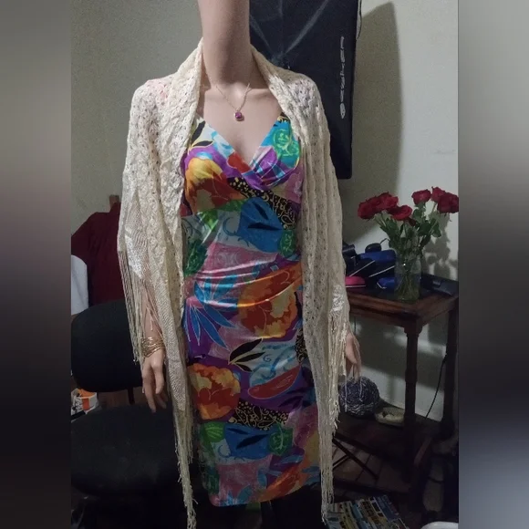 Lauren Ralph Lauren colorful tropical floral faux wrap bodycon dress size M NWOT - Picture 5 of 14